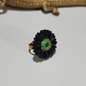 Black and Green Floral Ring